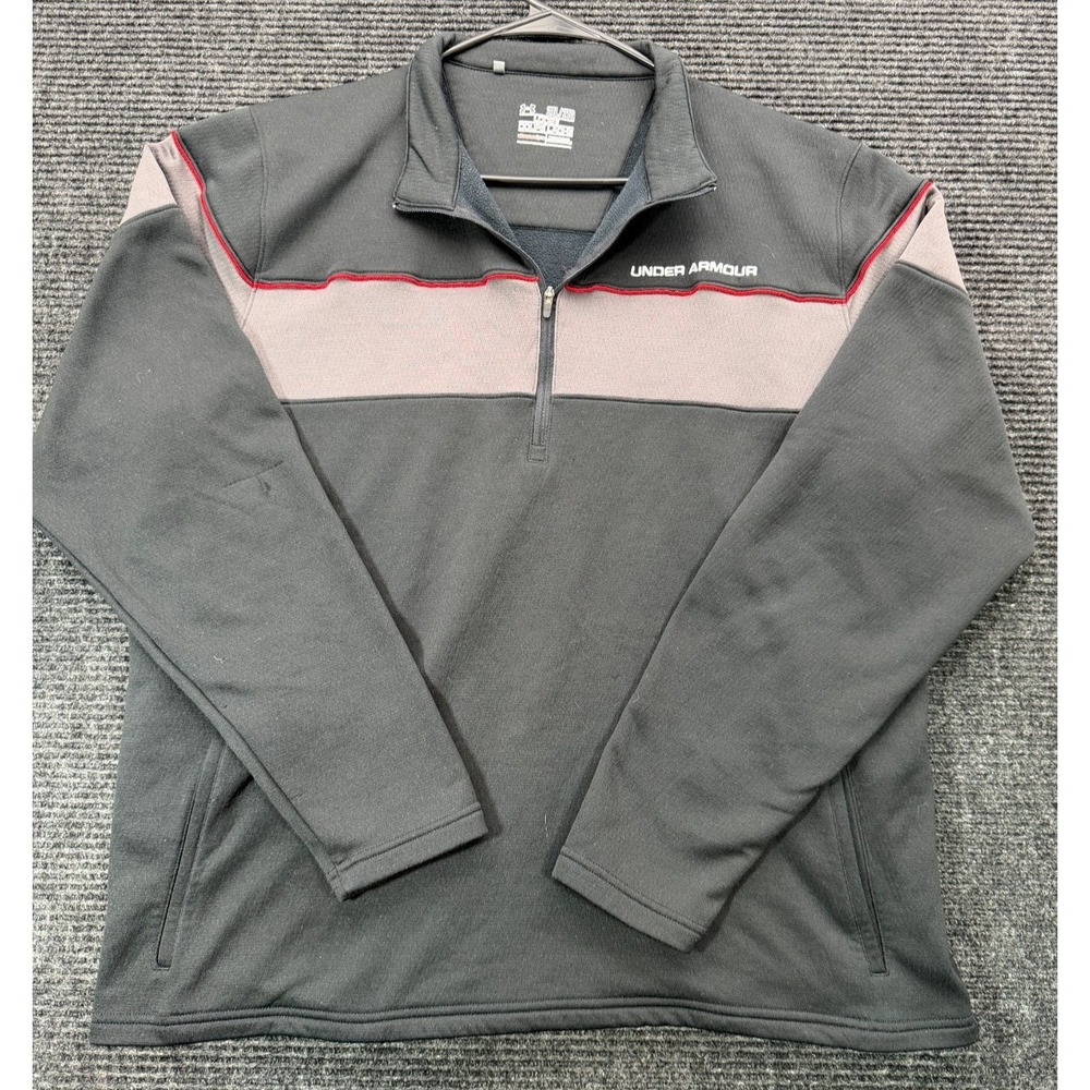 Under Armour Mens 2XL Black 1/4 Zip Pullover Grey Red Striped Allseasongear